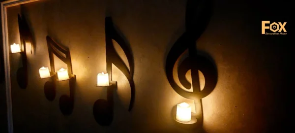 تفاصيل إضاءة LED في ديكور حائط موسيقي من Fox Group